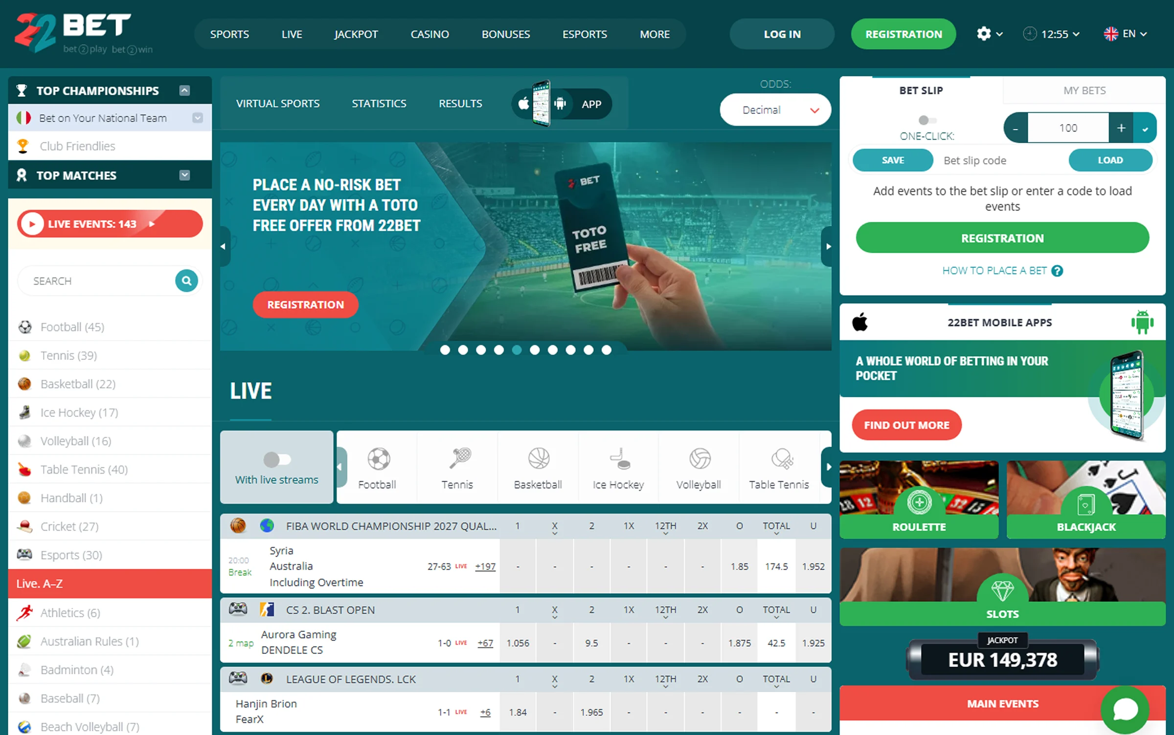 22Bet Betting Platform